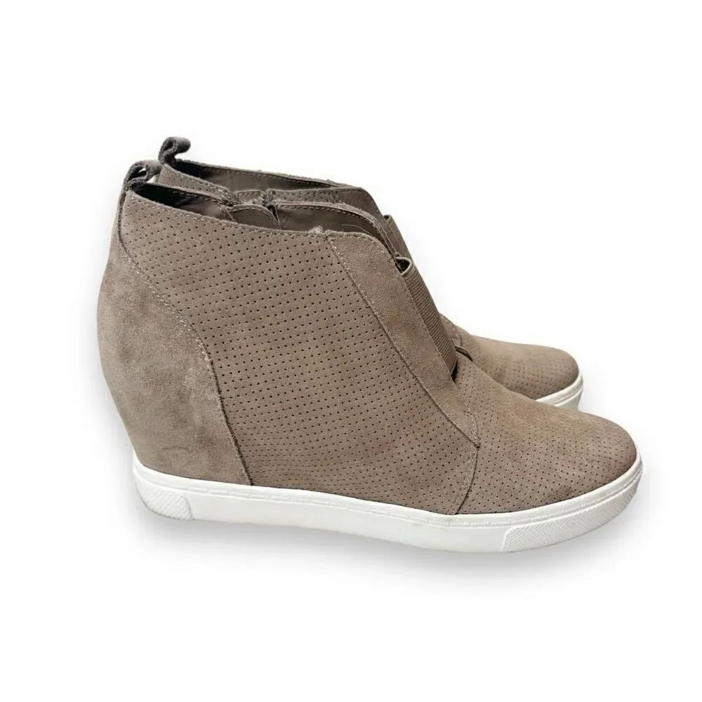 Steve Madden Wavery Hidden Wedge Taupe Suede Leather Sneaker Women’s Size 9.5